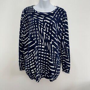 Pure Collection 100% Cashmere Navy & White Abstract Print Sweater Long Sleeve...